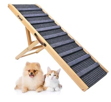 Sernuo Pet Ramp for Large Dogs Wooden Portable Anti-Slip Mat Adjustable Grey