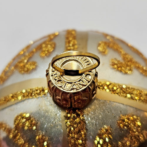 Poland Mouth Blown Glass Hand Painted silver/gold egg Christmas Ornament - Picture 3 of 8