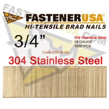 3/4" 18 Gauge Straight Brad Finish Nails Stainless Steel 18 ga (1,000 ct)