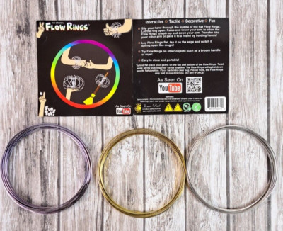 3-PACK Original Flow Ring, 3D Ring Kinetic Spring Toy - Purple, Gold & Silver