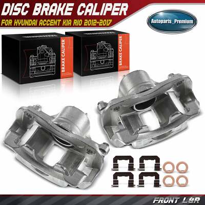 Pair Front Brake Caliper w/ Bracket for Hyundai Accent Kia Rio 12-17 Attitude
