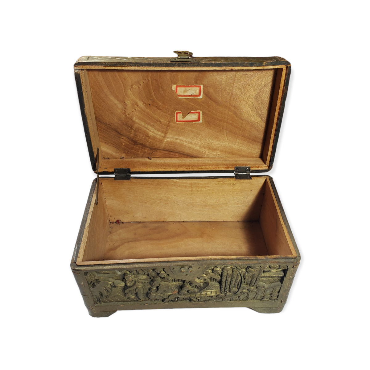 VTG 1920s/1930s George Zee Co Carved Wood Trunk Chest Box Oriental