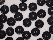 Vintage Round 4-Hole Black Button w/ Raised Edge 22mm Lot of 13 and 144 B46-5