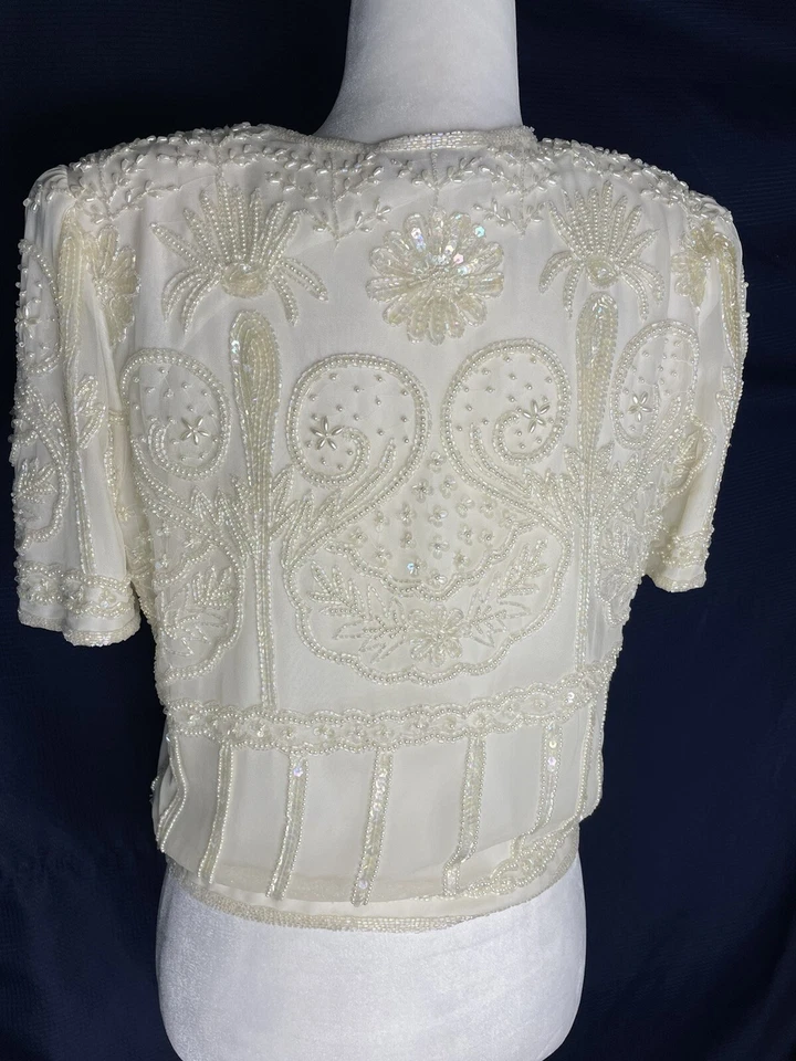 Chaqueta Laurence Kazar De Colección Seda Años 80 90 Cuentas S Marfil Boda Lentejuelas Foto 2 de 4