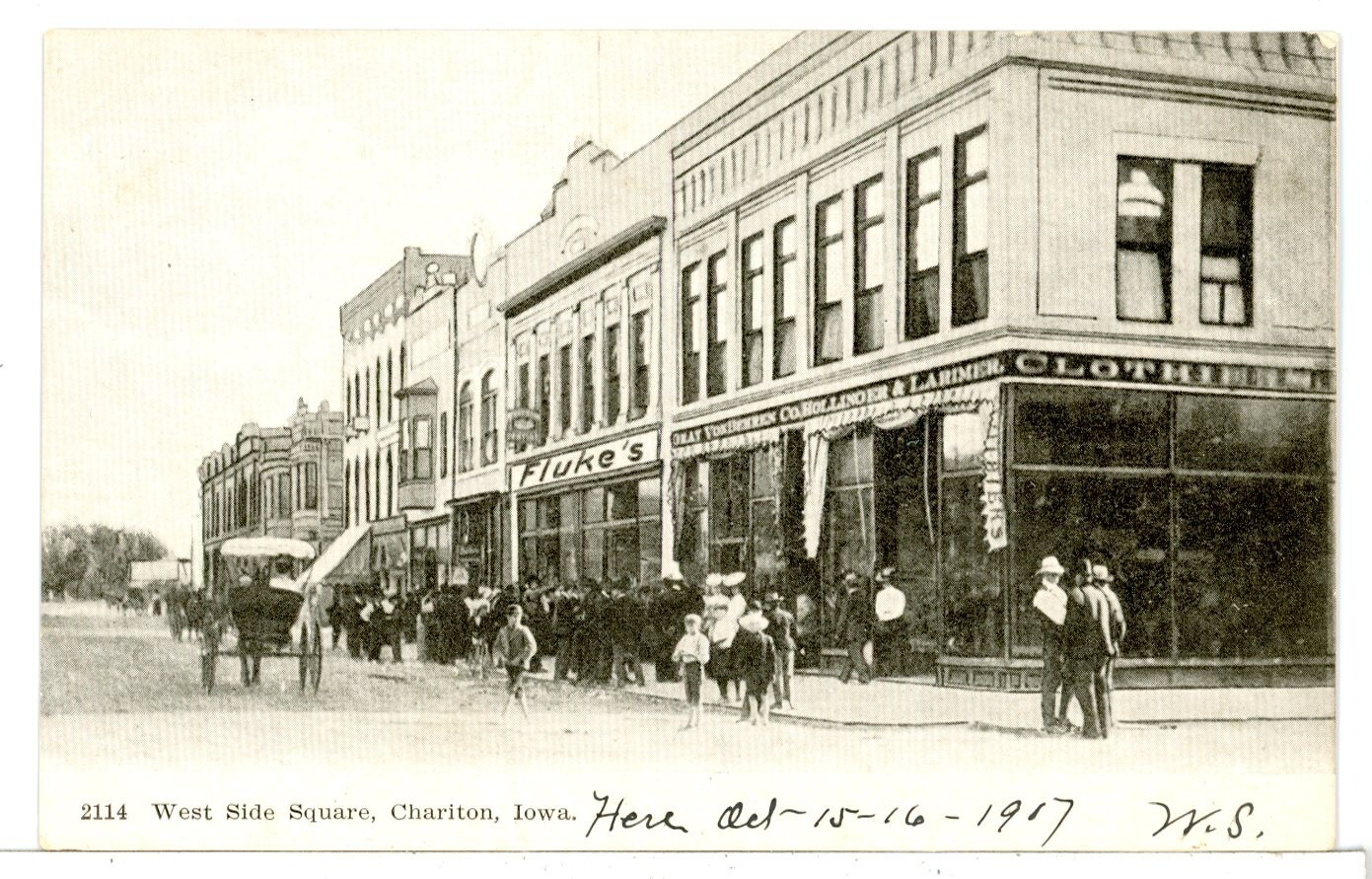 1901 1907 West Side Businesses on the Square, Chariton, Iowa Postcard