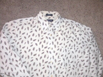 NAUTICA Fall Leaves all over print cotton long sleeve button front shirt Large