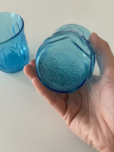 2x Vintage Anchor Hocking Colonial Blue Tulip Lo Ball Glasses 8 oz - Picture 3 of 5