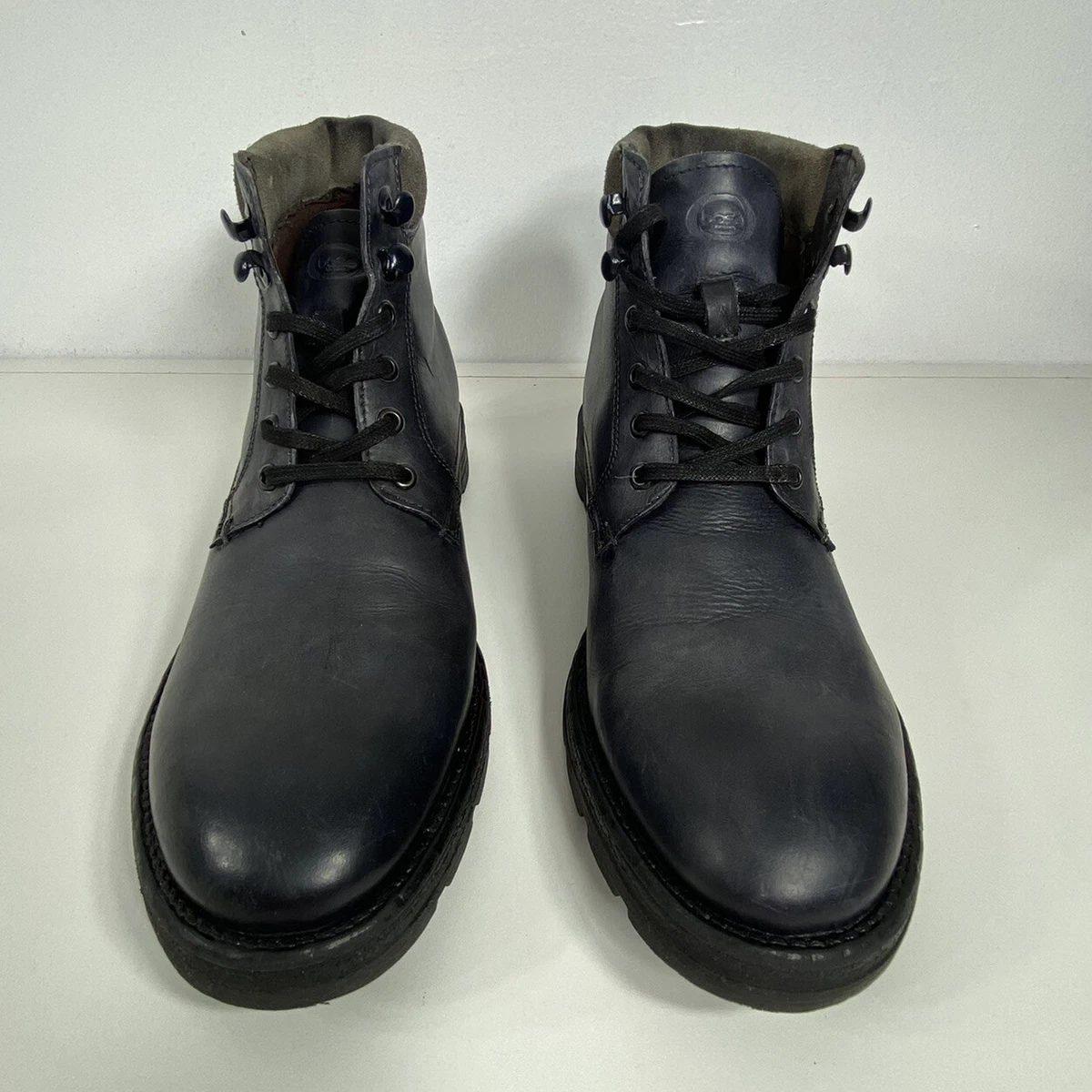 Base London Combat Boots Black Leather Panzer Mens 9 Cushioned Lace Up 42 EU