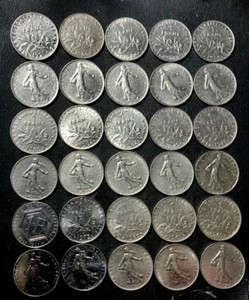 Old FRANCE Coin Lot - ONE FRANC - 30 EXCELLENT PURE NICKEL COINS - Lot #U11