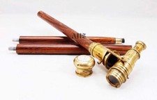 Brass Victorian Telescope Watch Handle Vintage Style Wooden Walking Stick Cane