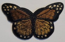 3" Brown W/Gold Monarch Butterfly Patch Iron-On/Sew-On Embroidered