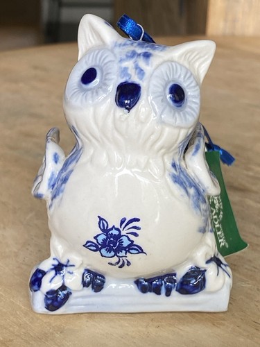 KURT ADLER PORCELAIN DELFT BLUE OWL CHRISTMAS ORNAMENT J7737