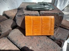 Wild Alligator leather Business card ID Wallet Swamp Skin Gator Hide Cognac FB9