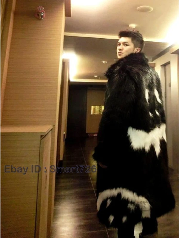 Men's Coat Jacket Faux Fur Coat Fur Winter Warm Thickened Windbreaker Large Size - Image 3 of 4