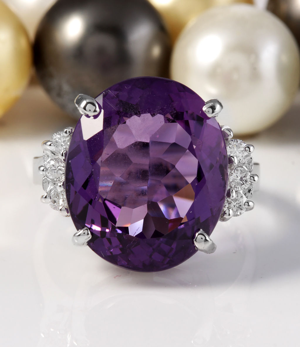 Carat Natural Amethyst and Diamonds in 14K Solid White Gold