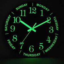 12Inch Large Modern Luminous Night Light Wall Clock Silent Wood Battery operated