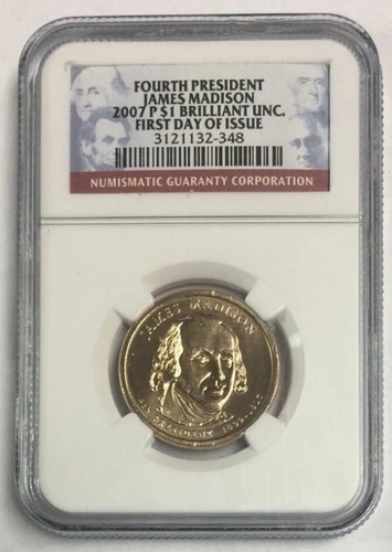 2007 P $1 James Madison Presidential Dollar First Day Issue BU NGC SKU#6153