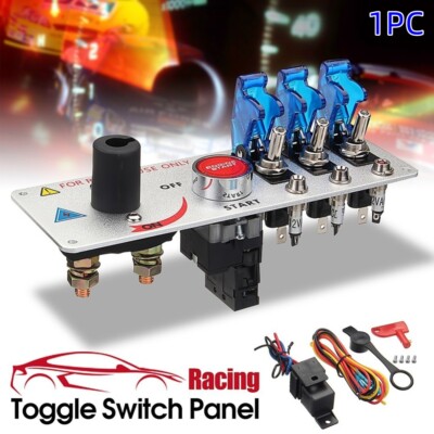 Blue Racing Car Ignition Switch Panel Engine Start On/Off Push Button LED Toggle
