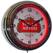 16" Stella Artois Lager Belgium Beer Neon Clock Man Cave Pub Decor (Red)