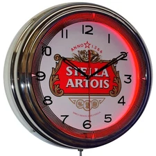 16" Stella Artois Lager Belgium Beer Neon Clock Man Cave Pub Decor (Red)