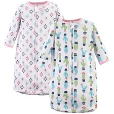 Hudson Baby Cotton LS Wearable Sleeping Bag, Sack, Blanket, Girl Cactus, 0-3M