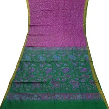 Vintage Purple Sarees 100 Pure Silk Printed Zari Border Sari 5YD Craft Fabric
