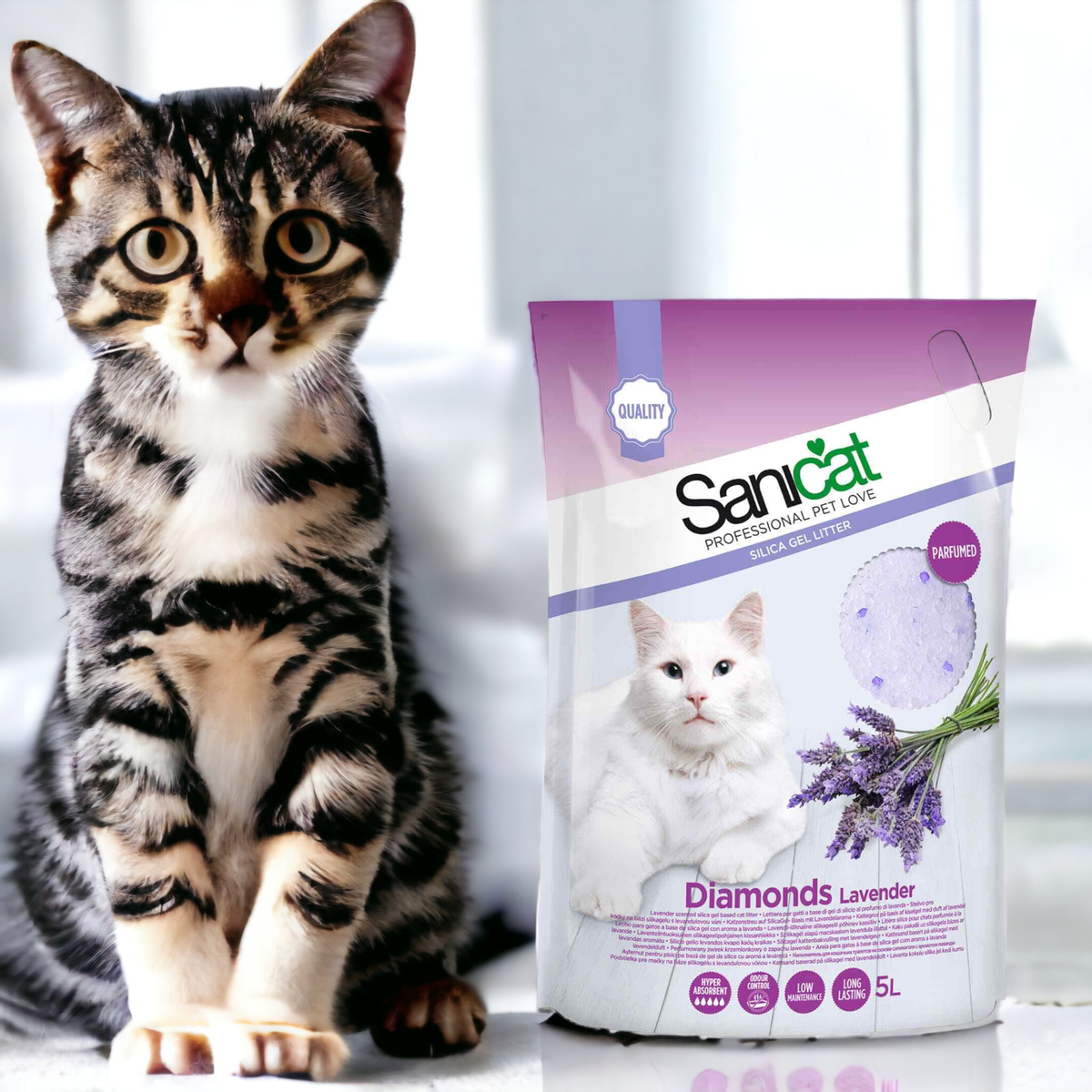 SANICAT Diamonds Lettiera Gel Silice - 15L | Aroma Lavanda | Assorbente E Antiodore - Foto 8
