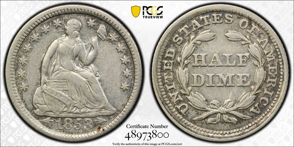 1853 Seated Liberty Half Dime - Arrows - Graded PCGS XF45 - Free Shipping - Image 2 of 2
