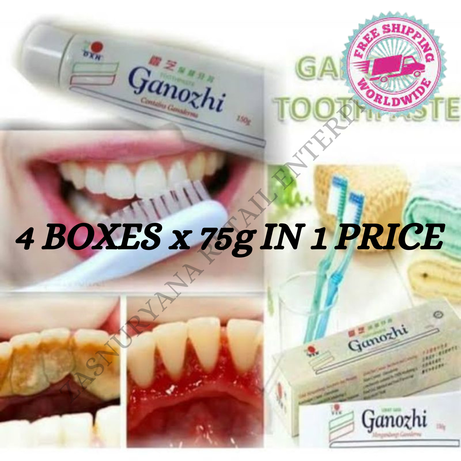 4 cajas x 75g Pasta de dientes Ganozhi con Ganoderma tamaño de viaje envío gratuito