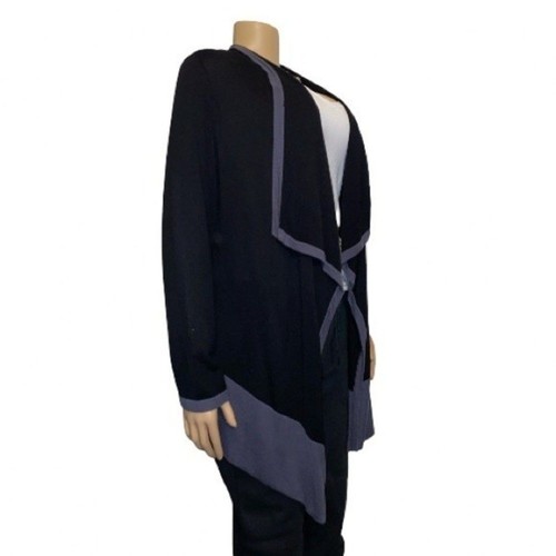 Covington cardigan sweater cascade draped open front Black and gray boarder XL - Picture 4 of 12
