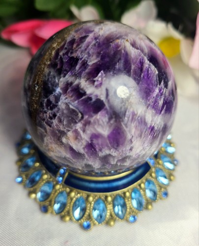 Large 2.2" 57mm 245g Purple Chevron Dream Amethyst Sphere Crystal Ball - Picture 3 of 19