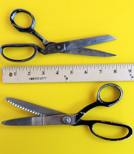 2 Wiss Scissors - Antique / Vintage Steel Forged Zigzag and Inlaid #28