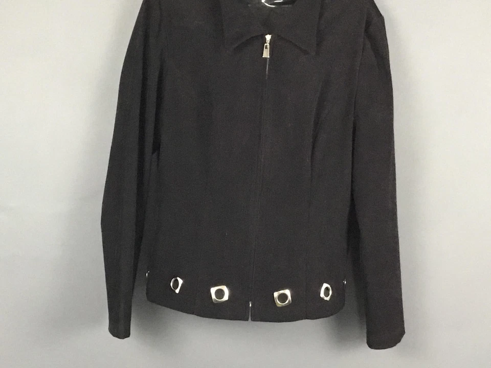 Scarlett Jacket Womens Large Black Suede Cloth Zip Front Metal Grommets - Image 4 of 4