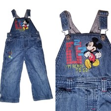 Vintage Disney Store Mickey Mouse 123 Denim Overalls 3T Embroidered 90s Y2K