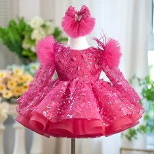 Children Dress Host Performance Girl Birthday Party Skirts Long Sleeve Costume