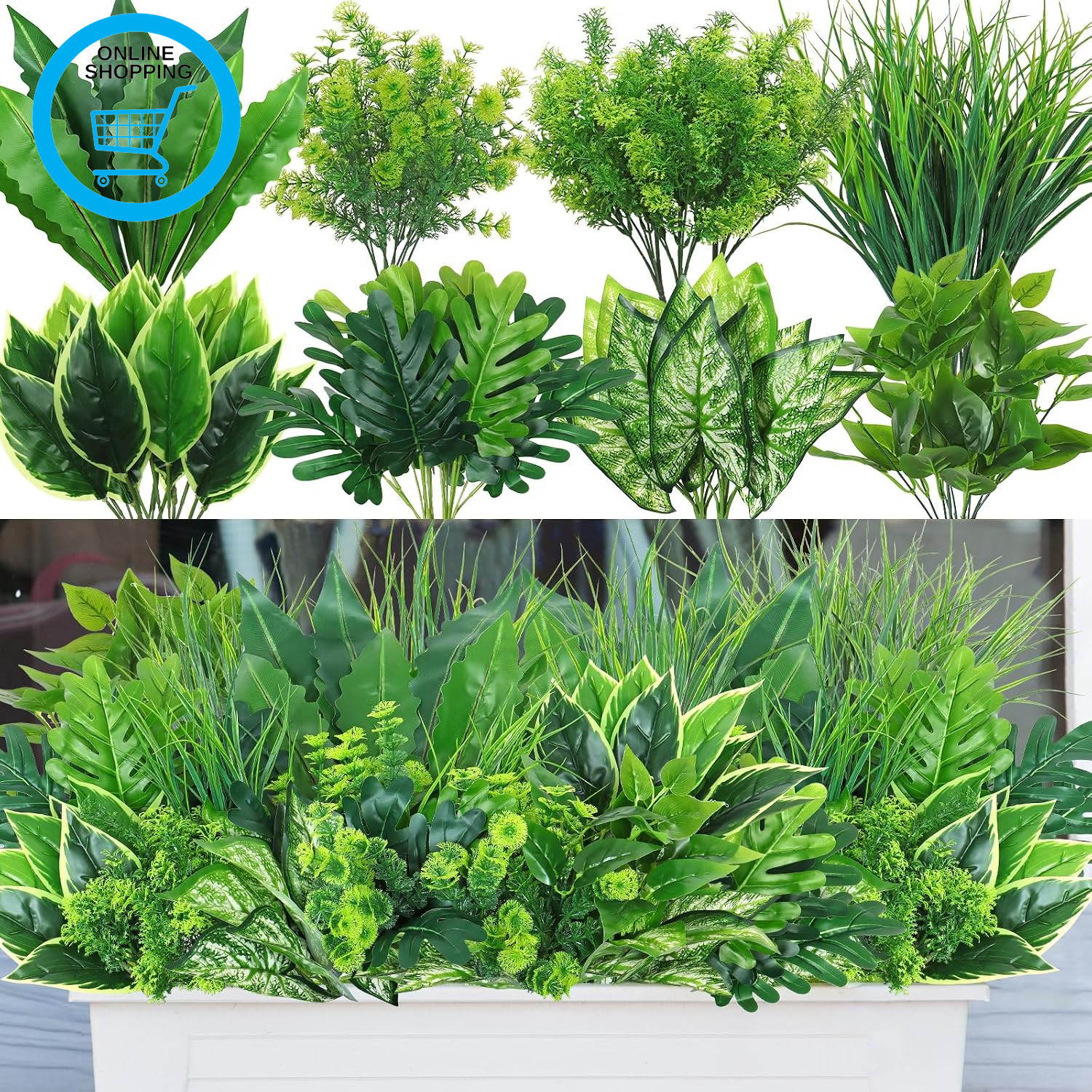 18PCS Artificial Plants Outdoor UV Resistant Fake Plants Faux Greenery Stems Bus