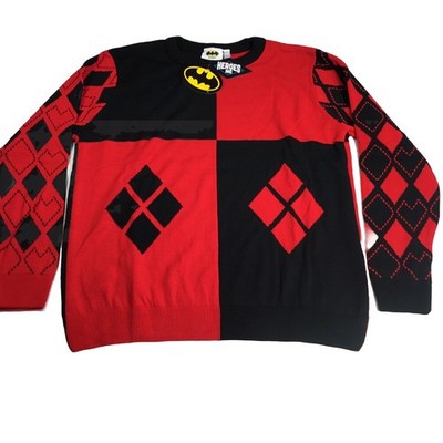 DC Comics Harley Quinn Sweatshirt XL Rot Schwarz Colorblock Diamond Cosplay Cozy
