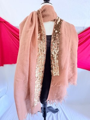 Massimo Dutti Woman Rectange Scarf Shawl Wrap Mauve Brown Sequins 78''Lx40''W