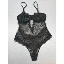 Victoria's Secret Black Lace Underwire Teddy Bodysuit Lingerie Size L NWT