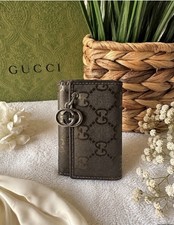 Gucci GG Monogram Metallic Brown Bronze 4 Key Holder Case w/ GG Charm