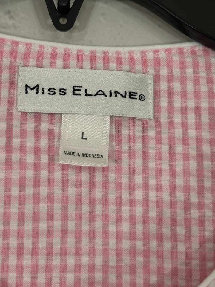 Miss Elaine Camisón Grande Rosa Blanco Cuadros Casa Vestido Cremallera Seersucker Largo NUEVO Foto 3 de 4