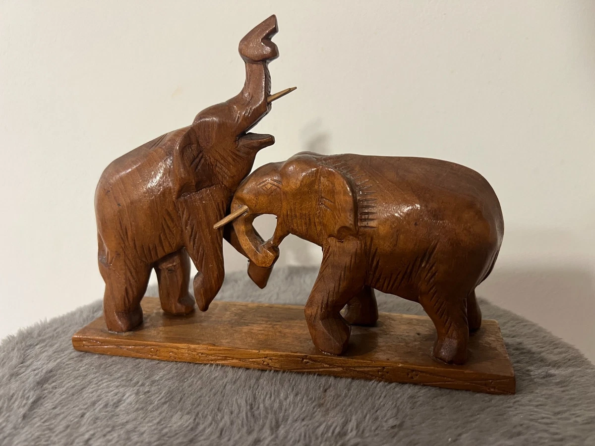 Scultura di elefante in legno intagliato a mano, arredamento rustico per la casa (3,5) - Italia