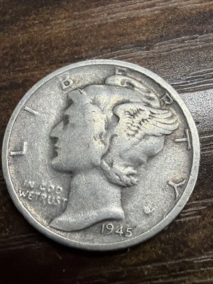 1945-S Mercury Dime - Actual Silver Coin Shown VF  Shape Same Day Shipping Free
