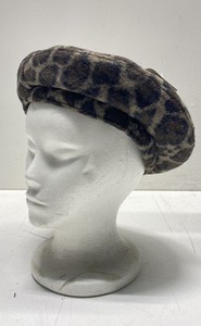 Free People Understated Leather Women's Brown Leopard Print Beret Hat NWT OS