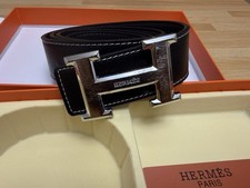 Cintura Hermès H nera pelle liscia fibbia argento – con scatola originale