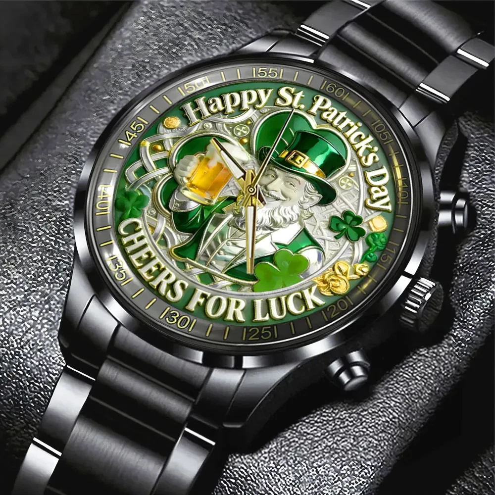 St. Patrick’s Day Black Stainless Steel Watch