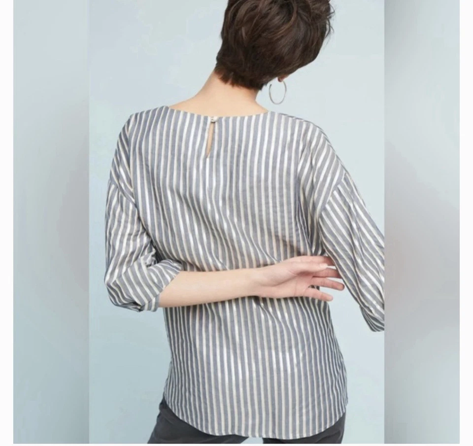 BLUSA ANTHROPOLOGIE EVA FRANCO MARINA A RAYAS CORBATA DELANTERA TALLA 6 Foto 3 de 4