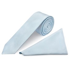 Plain Misty Blue Boys Satin Skinny Tie and Pocket Square Set Age 8-11 Wedding