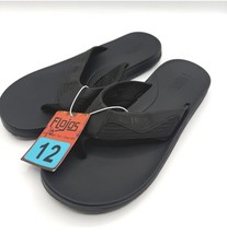 Flojos Flip Flop Sandals Men 12 Black Cushioned Beach Thong Faux Leather NEW
