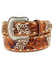 Nocona Western Belt Mens Painted Floral Pierced Leather N2413027